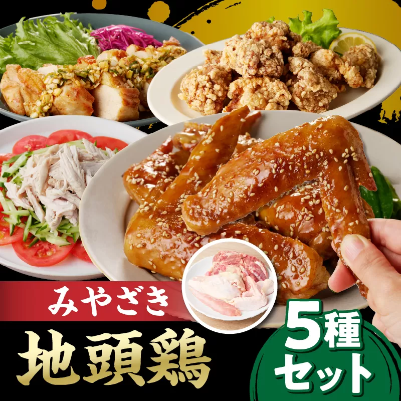 数量限定 みやざき地頭鶏 5種セット 肉 鶏肉 とり 国産 食品 小分け 食べ比べ もも むね ささみ 手羽先 手羽元 おかず おつまみ お弁当 晩ご飯 から揚げ サラダ 焼肉 万能食材 真空パック 冷凍 おすすめ ギフト 贈り物 贈答 宮崎県 日南市 送料無料_C154-25