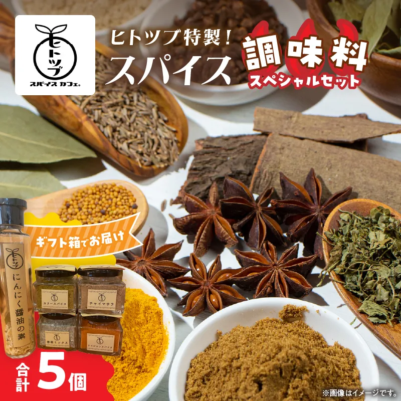 ヒトツブ特製 スパイス 調味料 スペシャル セット 香辛料 カリースパイス 香草ミックス ケイジャンスパイス チャイマサラ にんにく醤油の素 カレーライス 加工品 特製ブレンド おすすめ ギフト 贈り物 プレゼント 贈答 簡単調理 宮崎県 日南市 送料無料_BC143-26