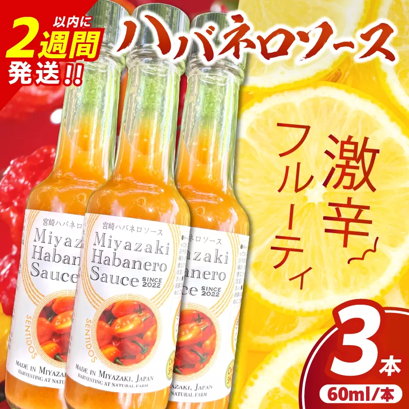 爽やか激辛食感 フルーティなハバネロソース 数量限定 宮崎 ハバネロ ソース 計3本 激辛ソース 調味料 おすすめ 加工品 オリジナル ブレンド 肉料理 パスタ ピザ ギフト プレゼント 贈り物 お取り寄せ 宮崎県 日南市 送料無料_AA64-24