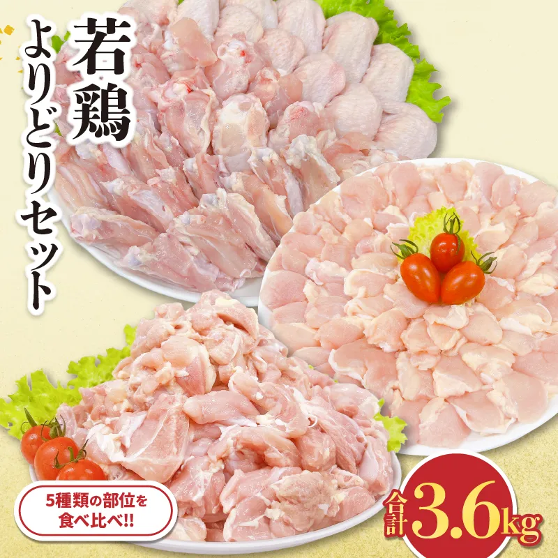 若鶏 よりどり セット 合計3.6kg 鶏肉 国産 チキン 小分け もも肉 切身 手羽先 手羽中 チキンリブ 手羽元 肩肉 美味しい 詰め合わせ 人気 便利 おかず お弁当 おつまみ 食品 真空パック BBQ 唐揚げ おすすめ ご褒美 記念日 冷凍 日南市 宮崎県 送料無料_CC56-24