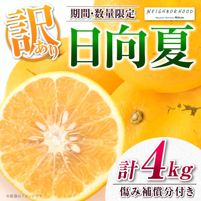 訳あり ネイバーフッド 日向夏 計4kg 傷み補償分付き 期間限定 数量限定 先行予約 国産 食品 柑橘 みかん 小夏 果物 くだもの フルーツ デザート おやつ ヒュウガナツ ひゅうがなつ おすすめ おすそわけ ご家庭用 宮崎県 日南市 送料無料_AA70-24