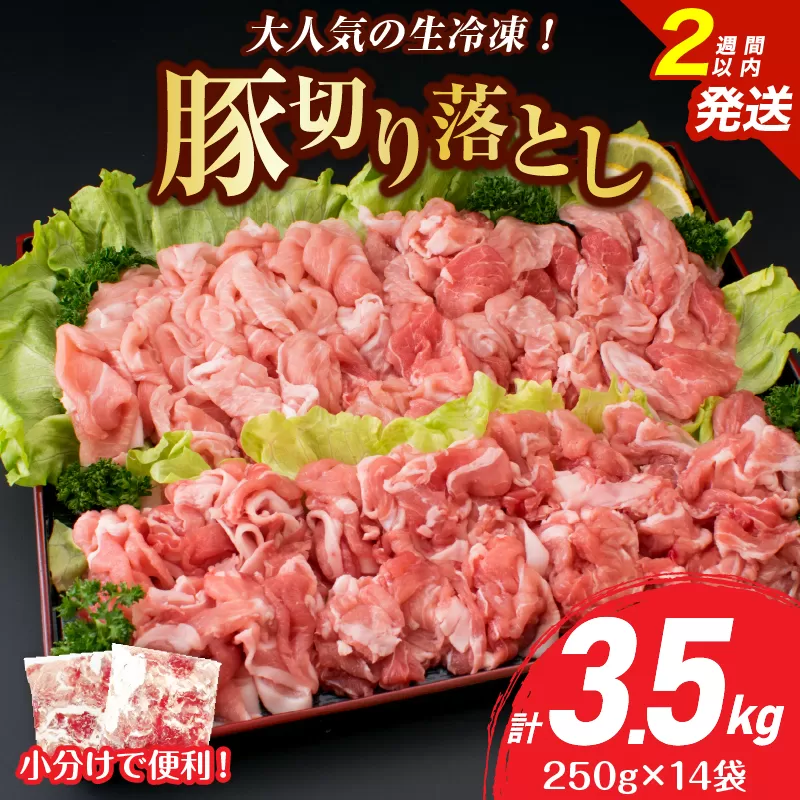 大人気 生冷凍 厳選 豚切り落とし 計3.5kg 豚肉 おすすめ 国産 食品 焼肉 肉じゃが 豚汁 野菜炒め おかず お弁当 晩ご飯 グルメ 小分け 個包装 真空パック おすそ分け お取り寄せ 新鮮 万能食材 宮崎県 日南市 送料無料_D110-25-2W