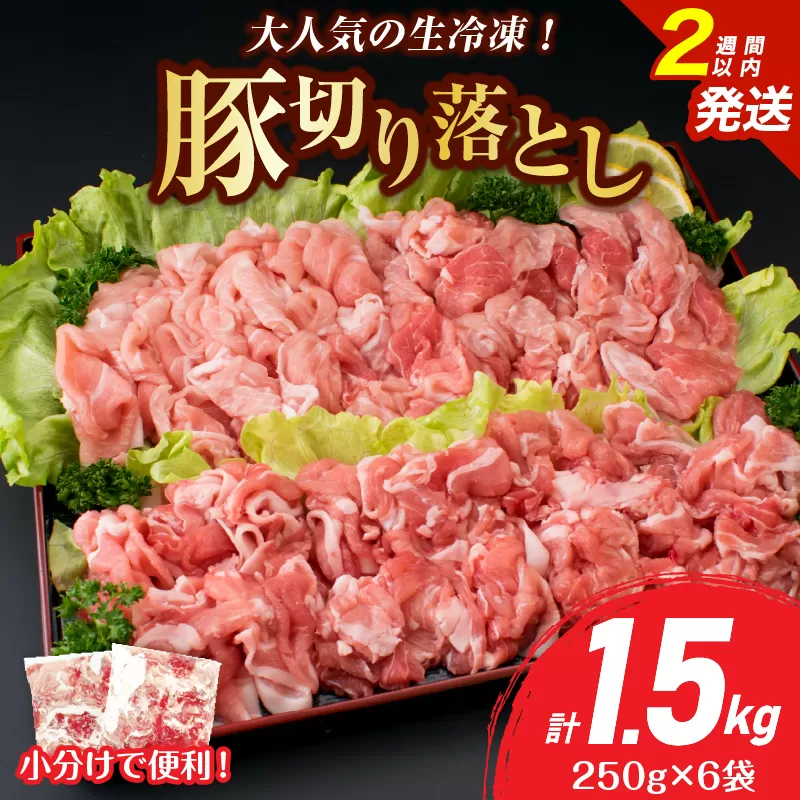 大人気 生冷凍 厳選 豚切り落とし 計1.5kg 豚肉 おすすめ 国産 食品 焼肉 肉じゃが 豚汁 野菜炒め おかず お弁当 晩ご飯 グルメ 小分け 個包装 真空パック おすそ分け お取り寄せ 新鮮 万能食材 宮崎県 日南市 送料無料_BB158-25-2W