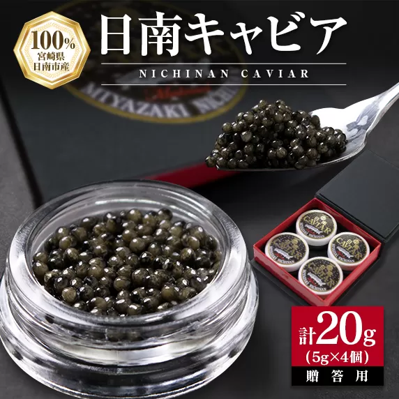 日南CAVIAR キャビア 5g 4個 計20g 魚卵 魚介 国産 食品 加工品 高級食材 贅沢 三大珍味 黒いダイヤ おつまみ ご褒美 記念日 お祝い パーティー オードブル 個包装 ギフト 贈り物 贈答 プレゼント お取り寄せ グルメ おすすめ 水産物 宮崎県 日南市 送料無料_FD3-23