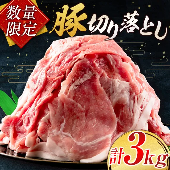 小分けで便利 数量限定 豚 切り落とし 計3kg お肉 豚肉 ポーク 国産 小分け 真空パック 個包装 万能食材 おすすめ おかず 食品 炒め物 お弁当 豚丼 豚しゃぶ しゃぶしゃぶ 焼肉 お祝い 記念日 ギフト 贈り物 贈答 プレゼント おすそ分け 宮崎県 日南市 送料無料_BD95-24
