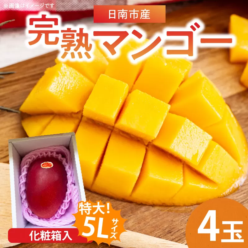 特大5Lサイズ 数量限定 日南市産 完熟マンゴー 4玉 化粧箱入り 期間限定 フルーツ 果物 くだもの 国産 食品 デザート おすすめ 2025年 ご褒美 贅沢 産地直送 特大 希少 お祝 お土産 プレゼント ギフト 贈り物 宮崎県 日南市 送料無料_GF1-24
