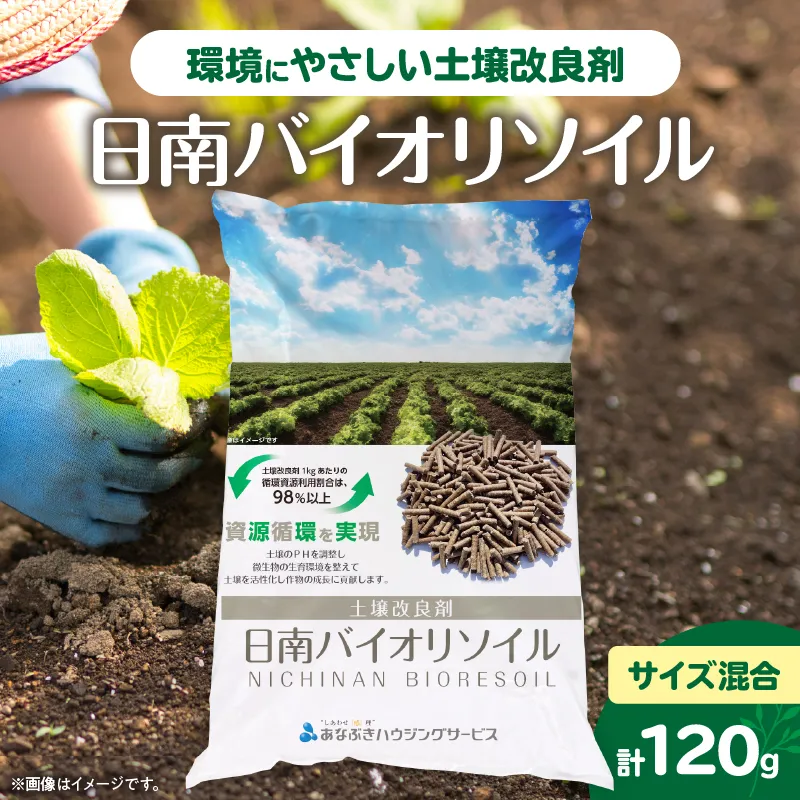 日南バイオリソイル （焼酎かすを原料として土壌改良剤） 8袋 計120g サステナブル 土壌改良剤 焼酎バイオマス ペレット状 撒きやすい 家庭菜園 ガーデニング 花壇 野菜づくり 園芸 環境保全 エコ資材 リサイクル 資源循環 選べる おすすめ 宮崎県 送料無料_ZY9-26