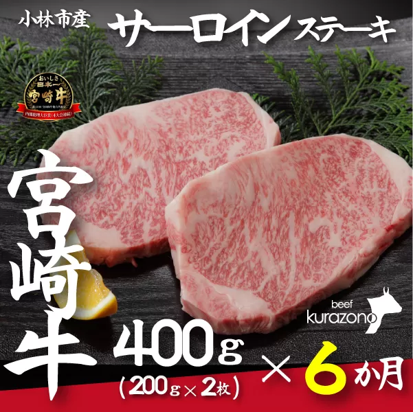 【定期便・全6回】小林市産宮崎牛特選サーロインステーキ（200ｇ×２枚×6ヶ月）