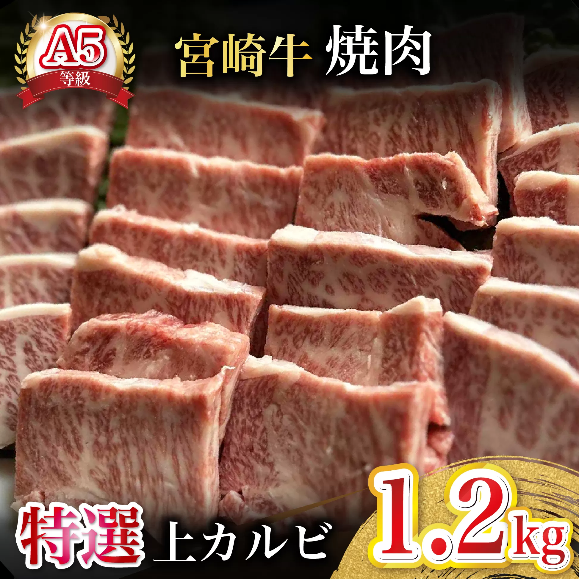 【新鮮チルド発送!!】A5等級宮崎牛特選上カルビ焼肉 1.2kg（黒毛和牛 牛肉 宮崎牛 赤身 カルビ 焼肉用 宮崎県）