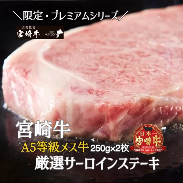 【限定・プレミアムシリーズ】厳選宮崎牛メス指定 A5等級サーロインステーキ 500g（国産 牛肉 国産牛 和牛 黒毛和牛 宮崎牛 霜降り サーロイン ステーキ 焼肉）