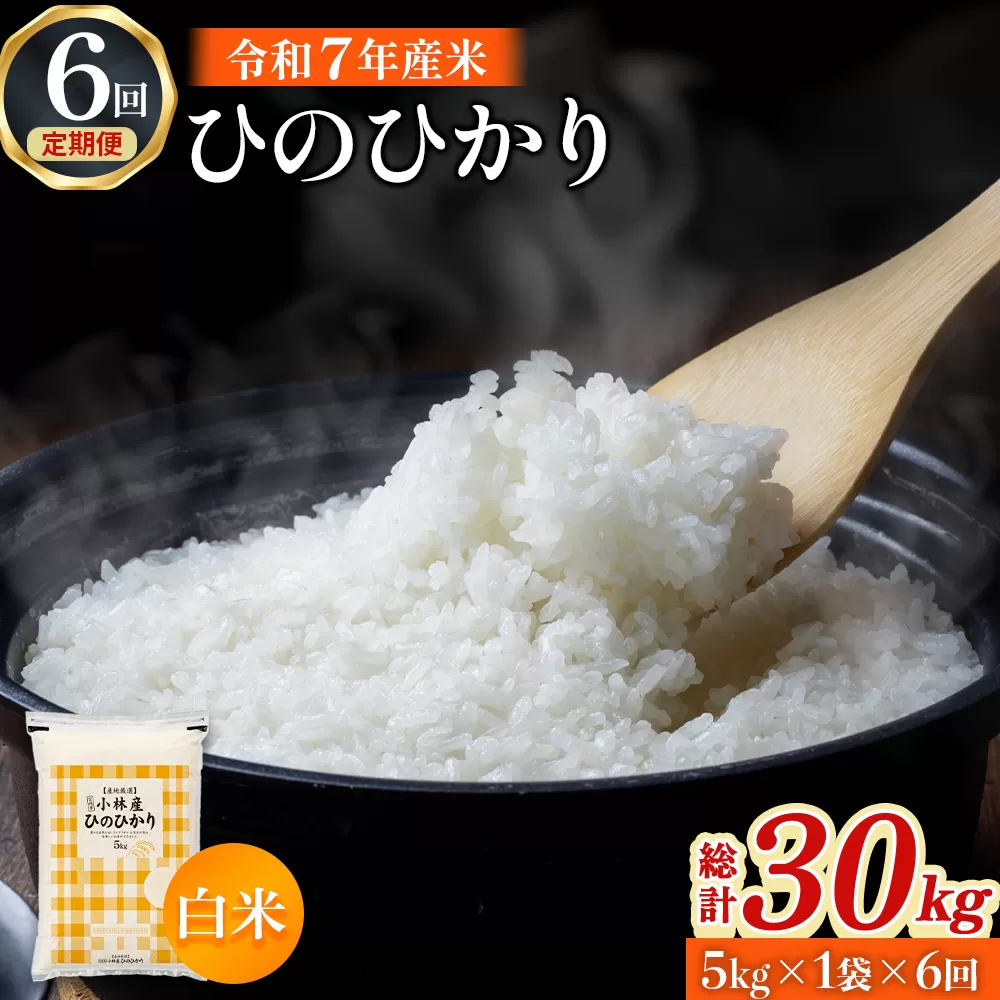 【定期便 全6回】令和7年産米 ヒノヒカリ 5kg×6回 計30kg（お米 米 新米 ヒノヒカリ 国産 人気 お弁当 宮崎県 小林市）