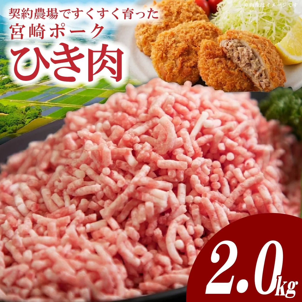 【産地直送・個包装】契約農場ですくすく育った宮崎ポークひき肉　2kg