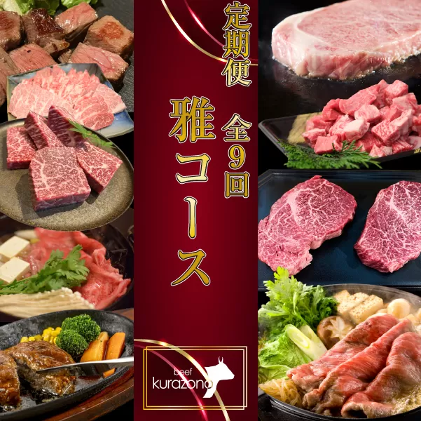 【お肉の定期便】百名店 雅 コース 全9回（牛肉 黒毛和牛 和牛 宮崎牛 モモ 赤身 サーロイン ロース ヒレ ステーキ 定期便）