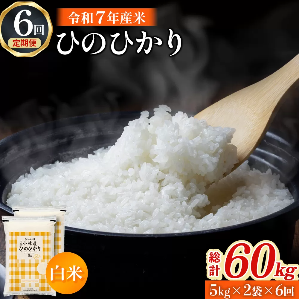 【定期便 全6回】【令和7年産米】ヒノヒカリ 10kg×6回 お米 米 新米 ヒノヒカリ 国産 人気 お弁当 宮崎県 小林市