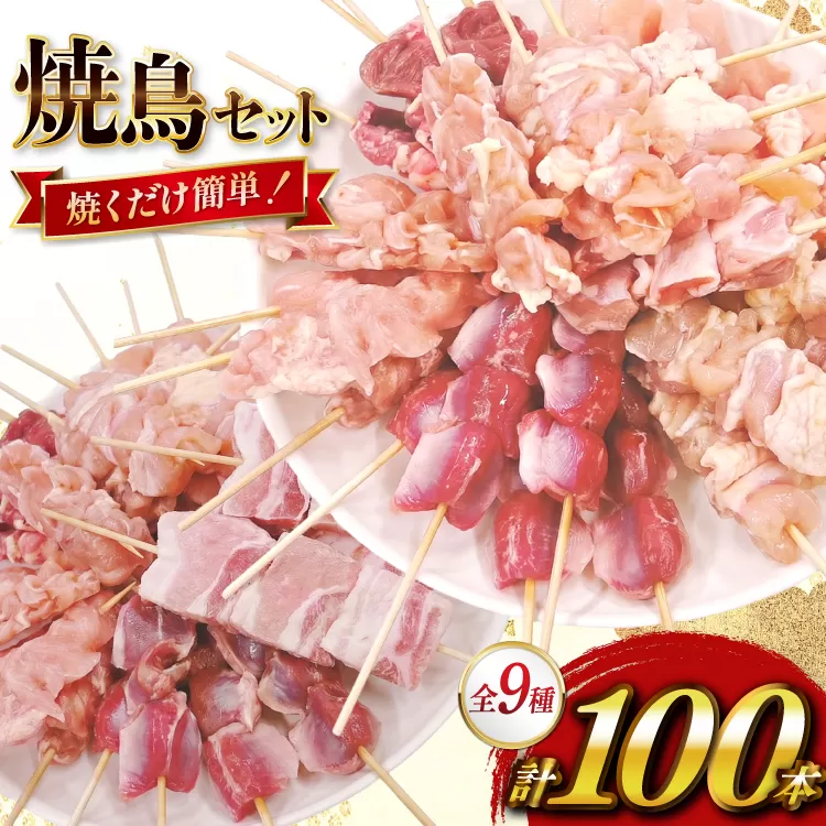 焼き鳥 冷凍 宮崎県産 焼鳥 100本 バラエティセット [TRINITY 宮崎県 日向市 452061316] 生 鶏肉 やきとり セット おつまみ 晩酌