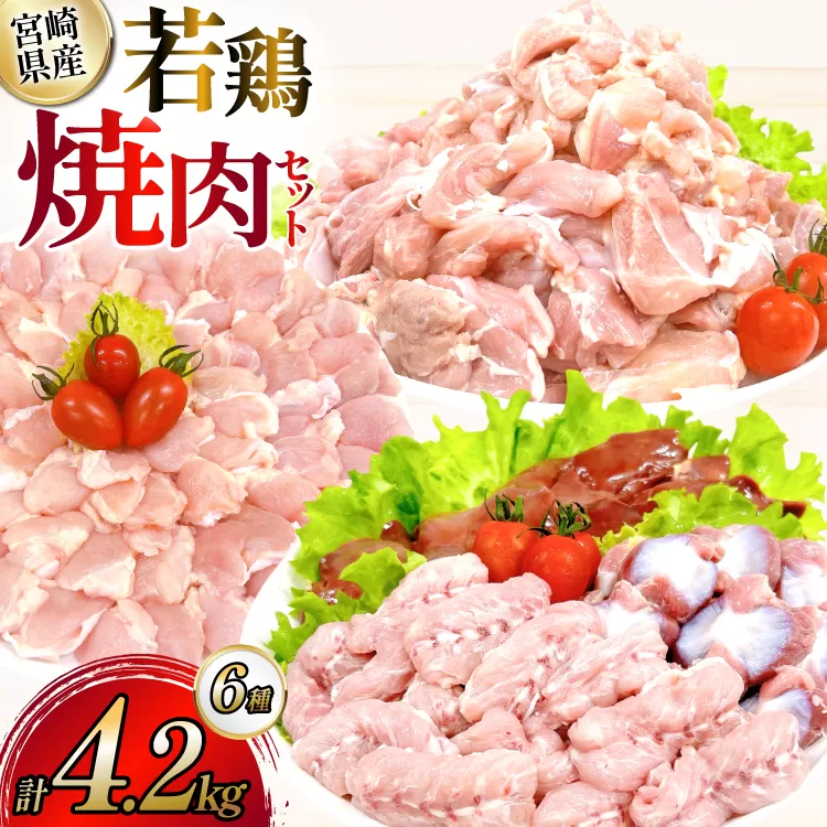 鶏肉 業務用 宮崎県産 若鶏 もも切身 砂肝 肝 小肉 手羽中 肩肉 計 4.2kg セット [TRINITY 宮崎県 日向市 452061333] 小分け 冷凍 鶏もも肉 詰め合わせ