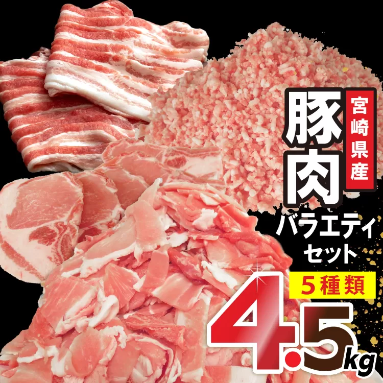 豚肉 宮崎県産豚肉 バラエティ セット 計4.5kg [南九フーズ 宮崎県 日向市 452061538] こま ミンチ 挽肉 ロース とんかつ しゃぶしゃぶ 生姜焼き 小分け