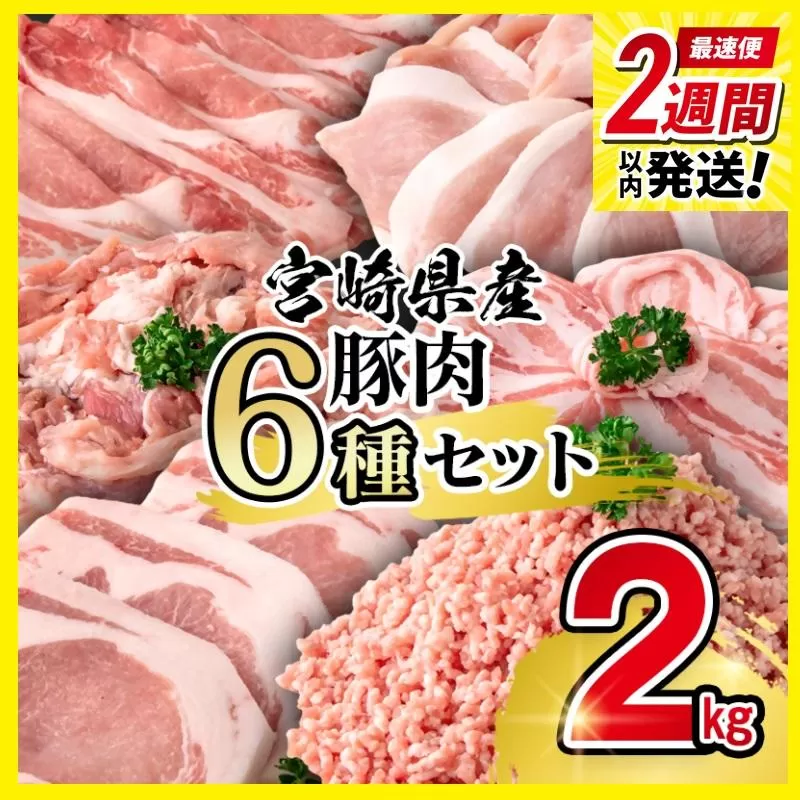 【2週間以内発送】宮崎県産豚肉 ６種 バラエティ2kgセット＜1-70＞小分け スライス 鍋 トンカツ 餃子等★