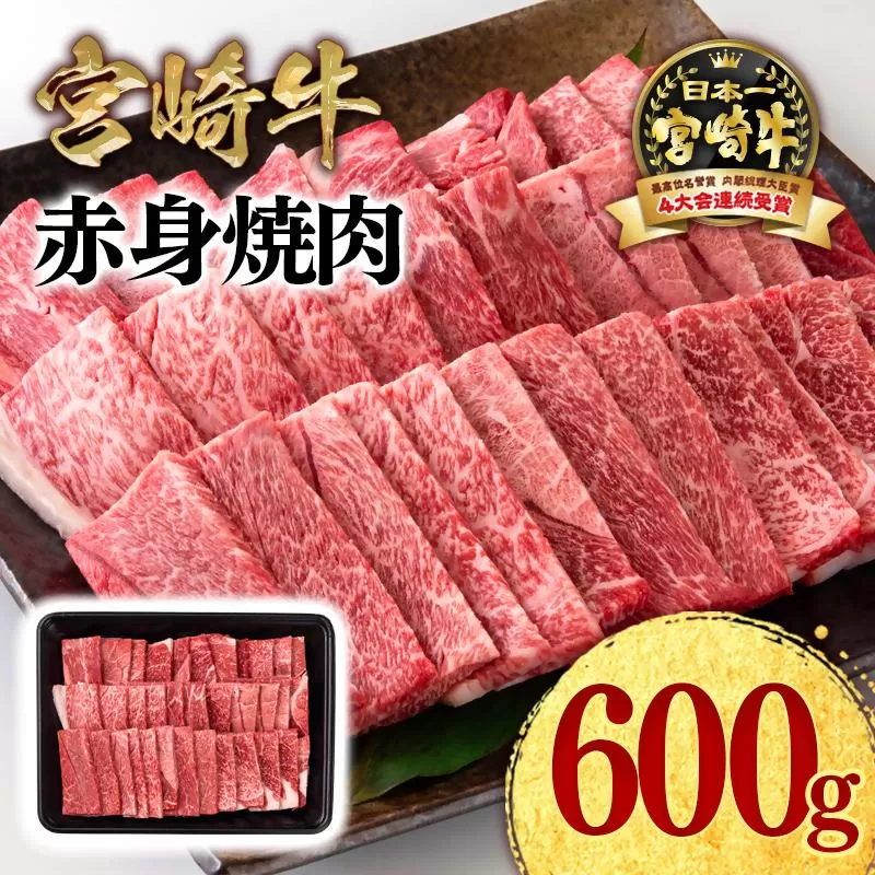 【2月発送】宮崎牛 赤身焼肉600g A4～A5等級 ミヤチク BBQ 牛肉＜1.2-73＞●