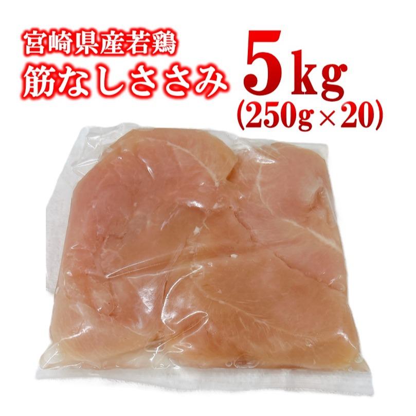 宮崎県産若鶏 筋なしささみ 5kg 小分け250ｇ×20パック＜2.3-4＞