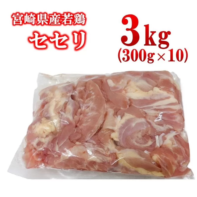 宮崎県産若鶏 小肉（せせり）3kg 小分け 300g ×10パック＜2-108＞
