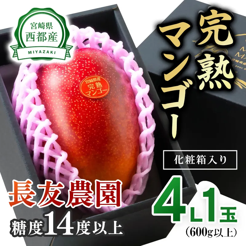 【先行予約】2027年発送【長友農園】    糖度14度以上大玉4Lサイズ(600g以上)完熟マンゴー 宮崎県西都産 生産者直送＜46-3a＞