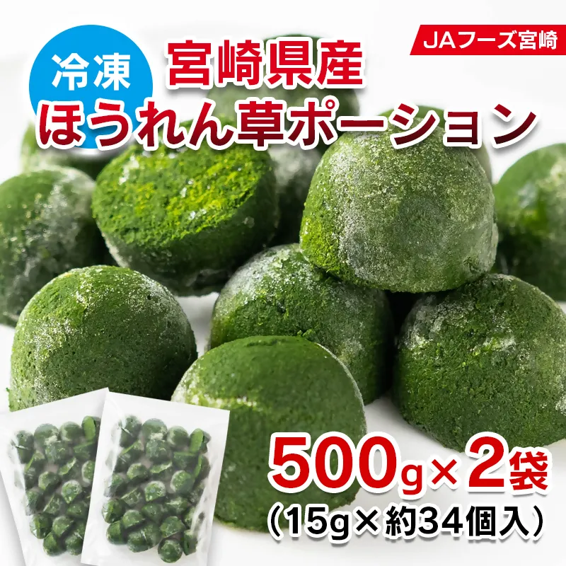 『離乳食や介護食に便利』 宮崎県産ほうれん草ポーション 1個15ｇ キューブタイプ 500ｇ×2袋＜31-3a＞