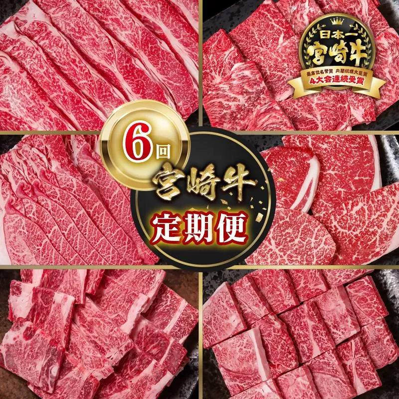 2月発送開始【定期便】宮崎牛 6回定期便 焼肉 すき焼き ステーキ ブランド牛 A４～A5等級 内閣総理大臣賞4連覇＜7-10＞Y