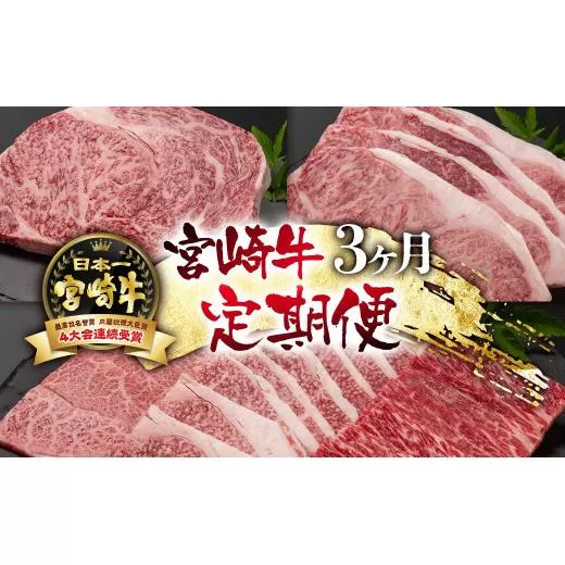 [定期便]宮崎牛3ケ月定期便 A4〜A5等級 ステーキ 焼肉 牛肉 内閣総理大臣賞4連覇[7-2]N 牛肉 黒毛和牛 日本一 毎月届く 宮崎県 西都市