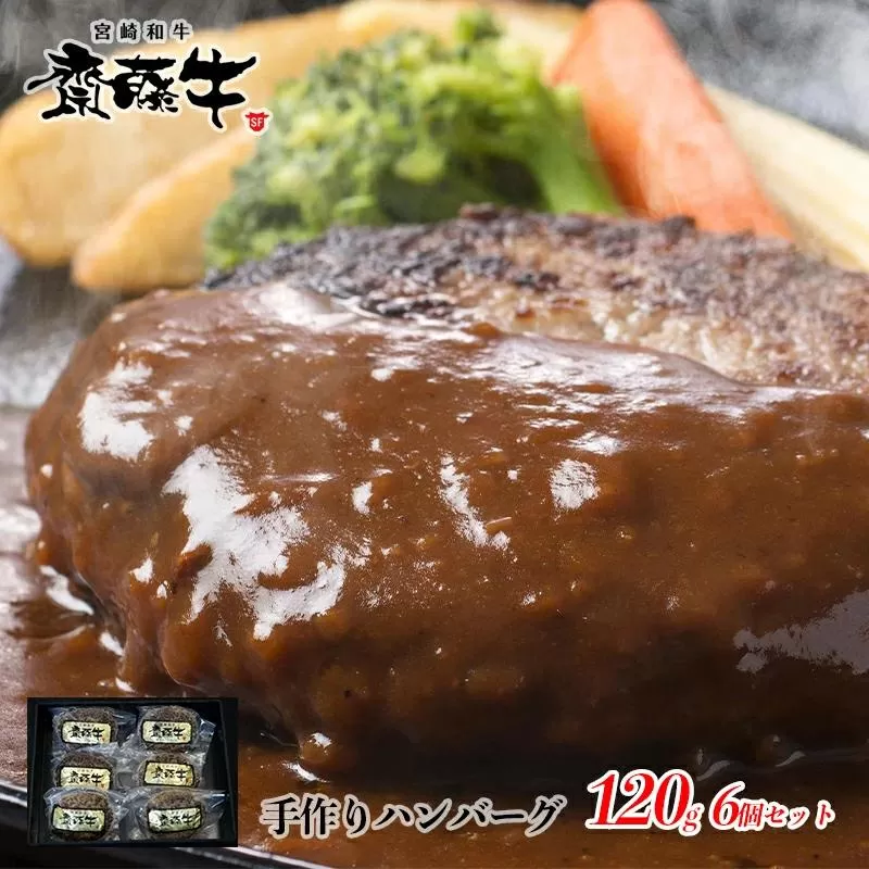 宮崎和牛「齋藤牛」牛100％手作りプレミアムハンバーグセット（120g×6個 計720ｇ）<1.2-60>牛肉 加工品 国産牛 西都市 宮崎県