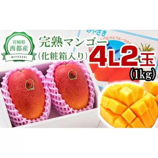 [先行予約]西都産完熟マンゴー大玉!4L×2玉(約1kg)化粧箱入り 2026年発送[1.5-178]果物 くだもの フルーツ 高級フルーツ 宮崎県 西都市