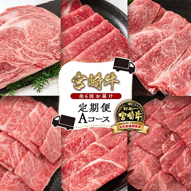 宮崎牛６ヶ月定期便 Aコース 牛肉 焼肉 すき焼き ステーキ等 内閣総理大臣賞4連覇 ブランド牛 ミヤチク＜8-2＞●
