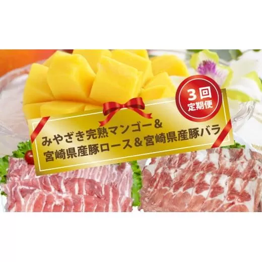 [3回定期便]みやざき完熟マンゴー&宮崎県産豚ロース・バラスライス[先行予約]2026年発送[4.2-5]肉 豚肉 果物 くだもの フルーツ 宮崎県産 定期便 宮崎県 西都市