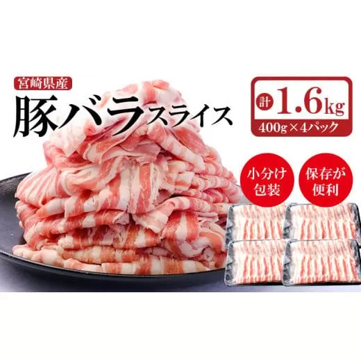 宮崎県産豚バラスライス しゃぶしゃぶ用1.6kg（小分け400ｇ×4パック）<1.3-18>豚肉 肉 豚バラ スライス肉 大容量 宮崎県西都市