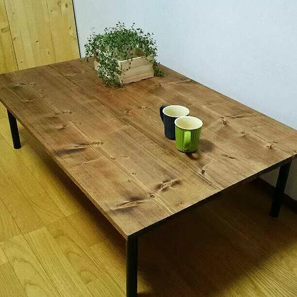 [天然無垢材]アイアン脚ローテーブル Interior G-S-S[8.5-4]家具 家財 インテリア 机 テーブル 木製 宮崎県西都市