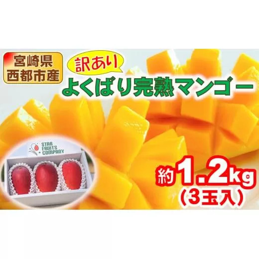 【先行予約】『ご家庭用』よくばり完熟マンゴーセット約1.2kg（3玉）スターフルーツカンパニー＜1.8-25＞果物 くだもの フルーツ 訳あり 西都市