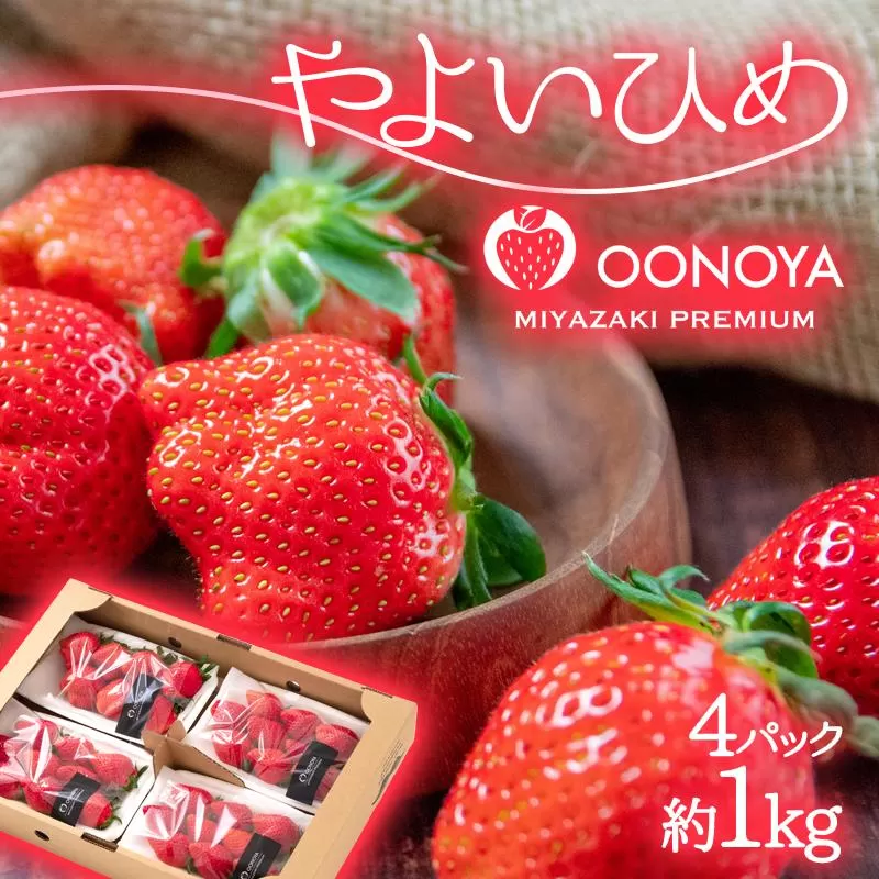 【先行予約】大粒厳選いちご やよいひめ 250g×4パック（約1kg）苺大野屋 宮崎県西都市<2-104>果物 くだもの フルーツ 苺 西都市