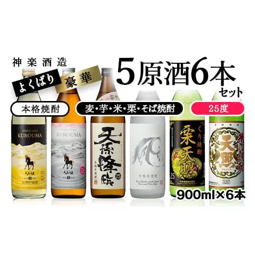 欲張り神楽　焼酎【芋・麦・米・栗・そば】5原酒6本セット<2.1-5>宮崎県 西都市 酒 本格焼酎 アルコール