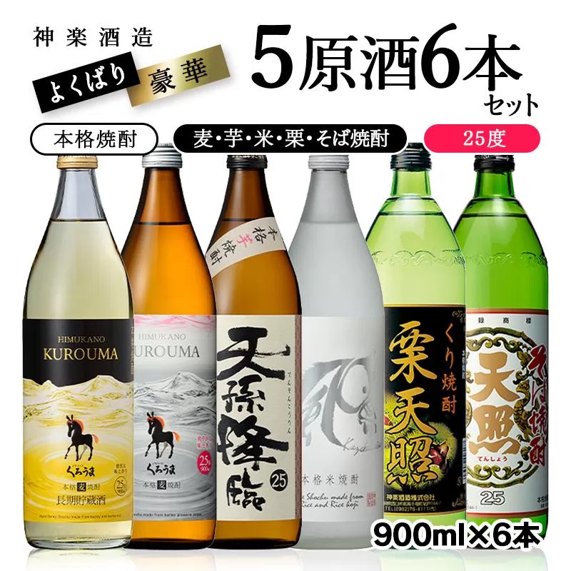 欲張り神楽　焼酎【芋・麦・米・栗・そば】5原酒6本セット<2.1-5>宮崎県 西都市 酒 本格焼酎 アルコール