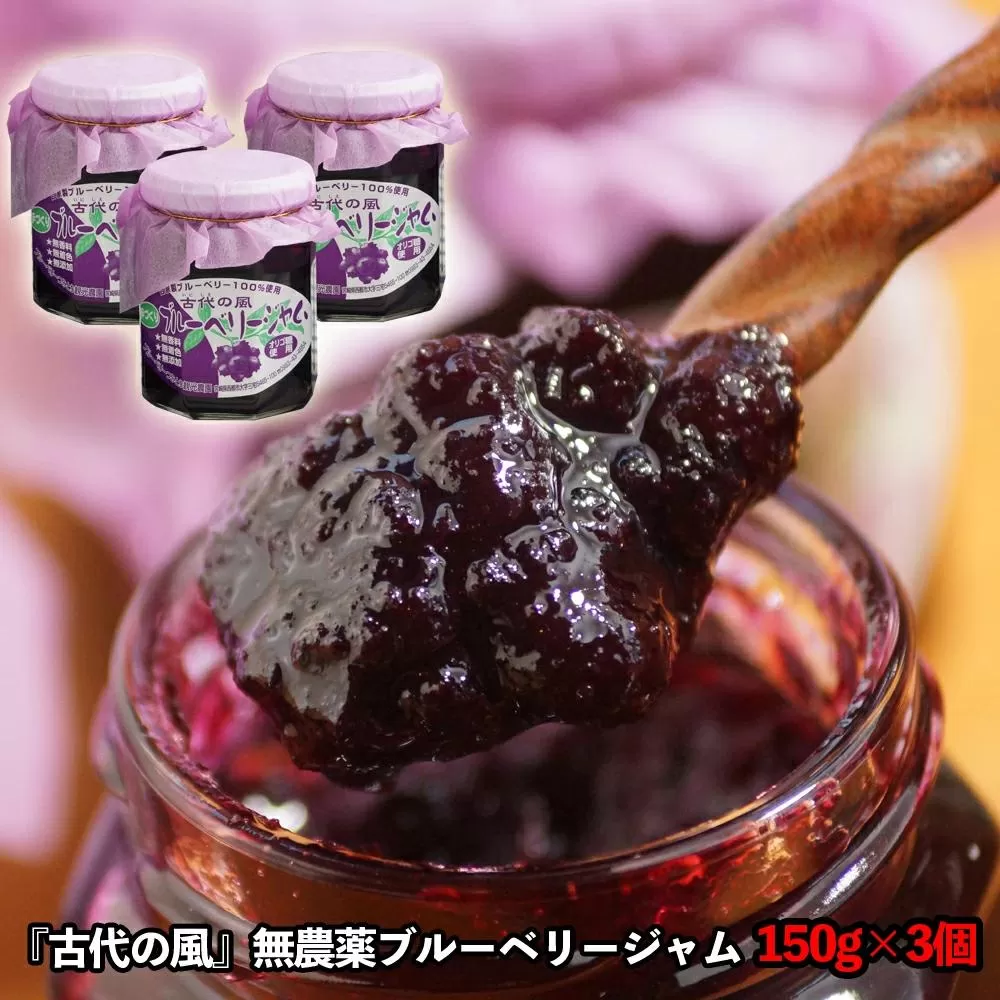 古代の風　無農薬ブルーベリージャム　150g×3個<1-55>ジャム 加工品 果物 くだもの フルーツ 宮崎県 西都市