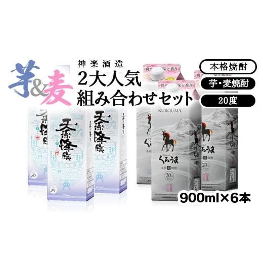 神楽酒造　2大人気焼酎「天孫降臨」「くろうま」組み合わせ6本セット<1.7-23>宮崎県 西都市 酒 人気商品 本格焼酎 麦焼酎 芋焼酎 お酒 アルコール 焼酎