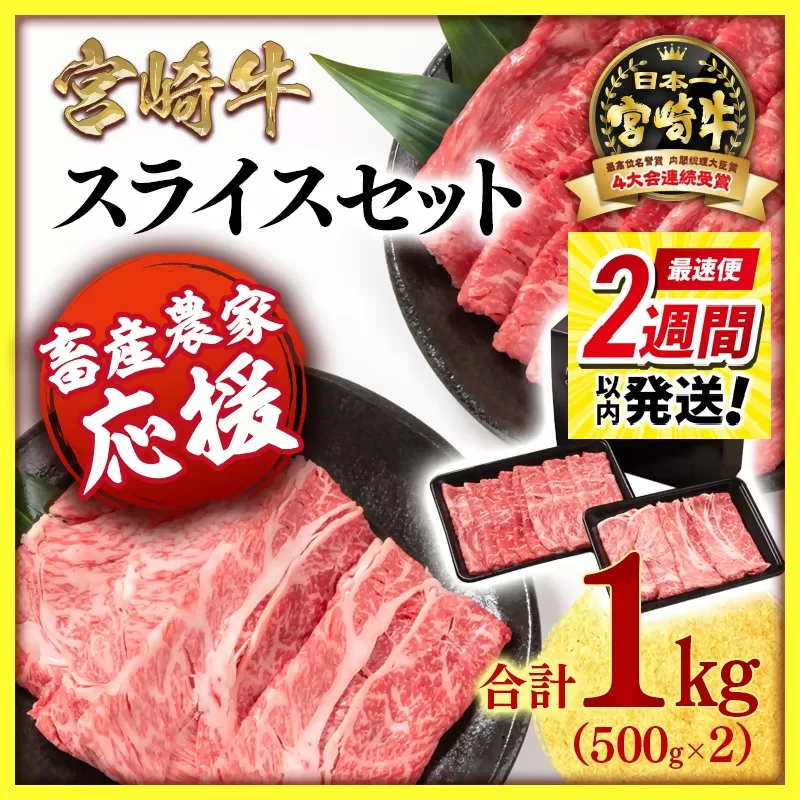 [最速便][畜産農家応援]宮崎牛モモ・肩ローススライスセット1kg 内閣総理大臣賞4連続受賞 ミヤチク[1.8-20]西都市 牛肉 すき焼き 焼肉 黒毛和牛