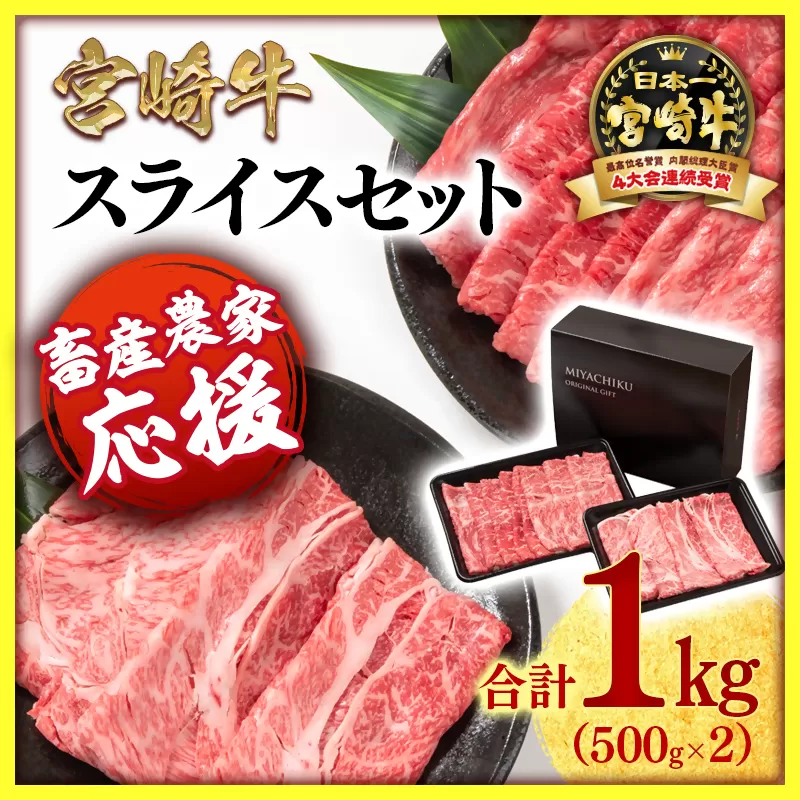 [畜産農家応援]宮崎牛モモ・肩ローススライスセット1kg 内閣総理大臣賞4連続受賞 ミヤチク[1.8-20]西都市 牛肉 すき焼き 焼肉 黒毛和牛