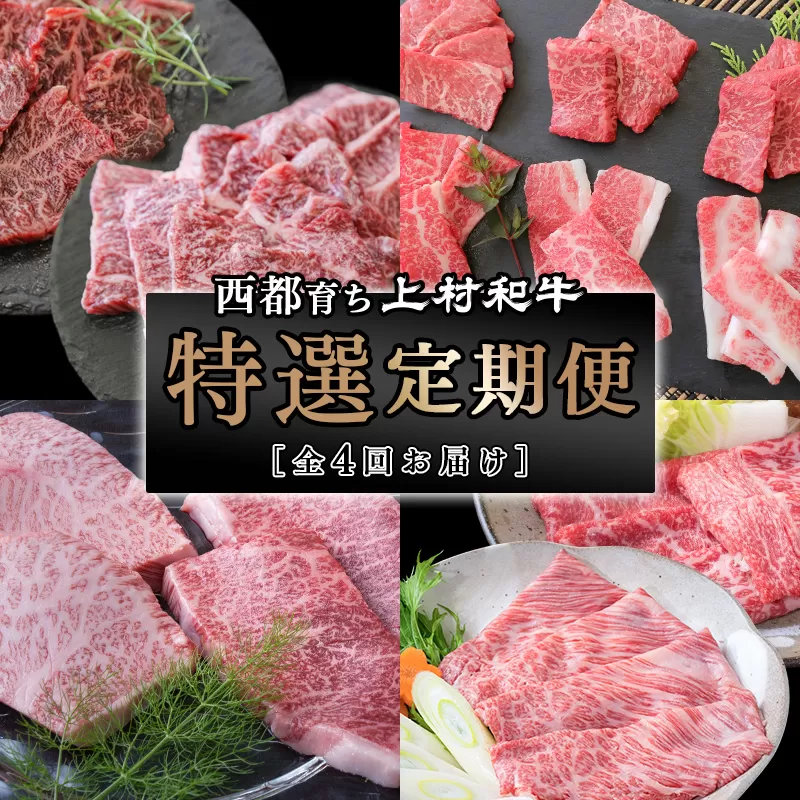 【カミチク上村和牛】特選年４回定期便（焼肉　ステーキ　すき焼き　希少部位）【3月31日終了】＜5.5-5＞牛肉 肉定期便 厳選品 宮崎県西都市