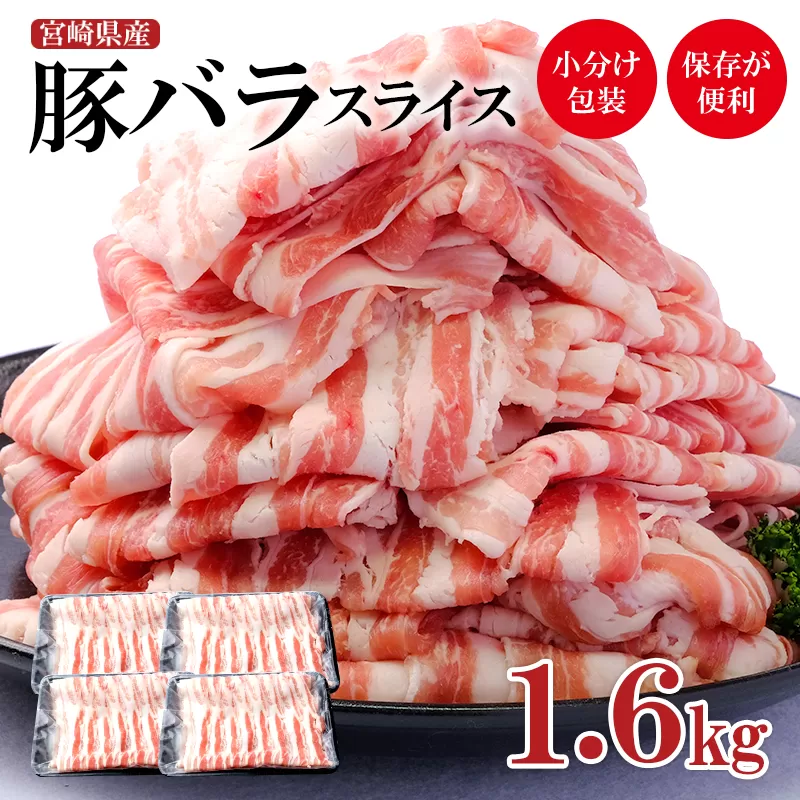 宮崎県産豚バラスライス しゃぶしゃぶ用1.6kg（小分け400ｇ×4パック）<1.1-14>