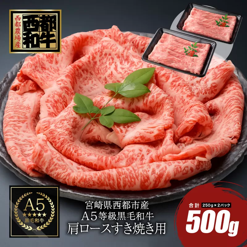 【最高品質のA5等級 西都和牛】黒毛和牛肩ローススライス すき焼き 焼きしゃぶ500g （250ｇ×2）小分け 宮崎県産＜1.2-20＞【カミチクファーム】牛肉 ロース すきやき