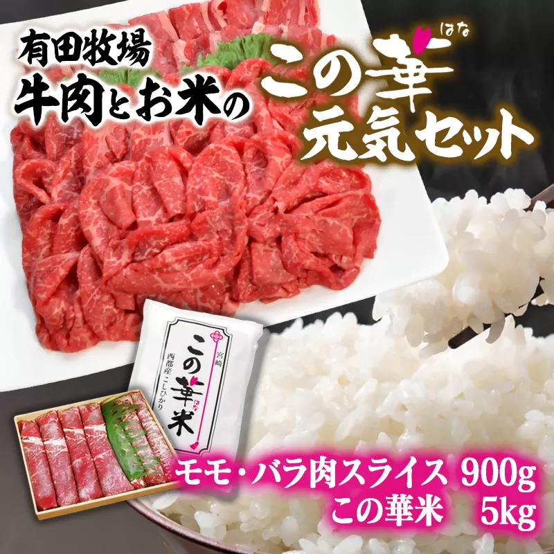 令和7年産 新米こしひかり 『この華米』5kgと国産牛『この華牛』切り落とし900gの元気セット ＜2.7-9＞ 精米 白米 コシヒカリ 国産牛 牛肉 宮崎県 西都市