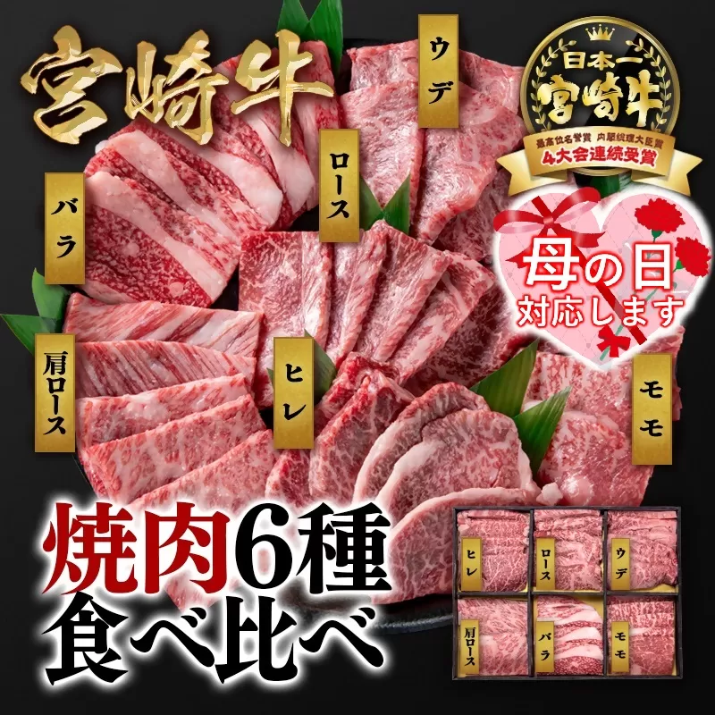 【母の日ギフト】宮崎牛焼肉6種盛り 食べ比べセット600ｇ ミヤチク 内閣総理大臣賞４連続受賞 4等級以上<2.2-17>宮崎牛 牛肉  西都市 国産牛 焼肉 日本一 黒毛和牛