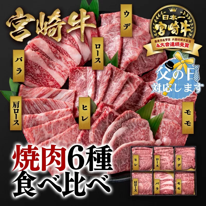 【父の日ギフト】宮崎牛焼肉6種盛り 食べ比べセット600ｇ ミヤチク 内閣総理大臣賞４連続受賞 4等級以上<2.2-17>宮崎牛 牛肉  西都市 国産牛 焼肉 日本一 黒毛和牛