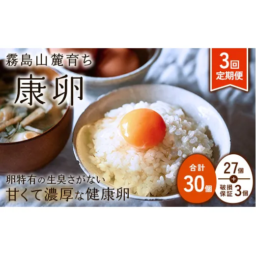 卵【3回定期便】 霧島山麓育ち こだわり卵 康卵 計 30個（27個 + 割れ保証 3個）3回 計 90個（81個 + 割れ保証 9個）たまご 玉子 卵焼き 玉子焼き たまご焼き 生卵 鶏卵 たまごかけごはん 国産 九州産 宮崎県産 送料無料